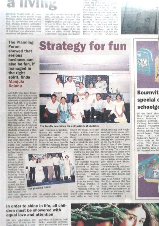 Newspaper clipping, Business at Campus, ICFAI Business School
