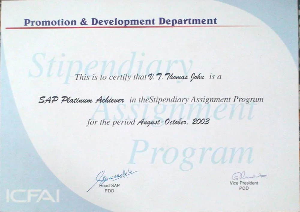 SAP Platinum achiever, ICFAI